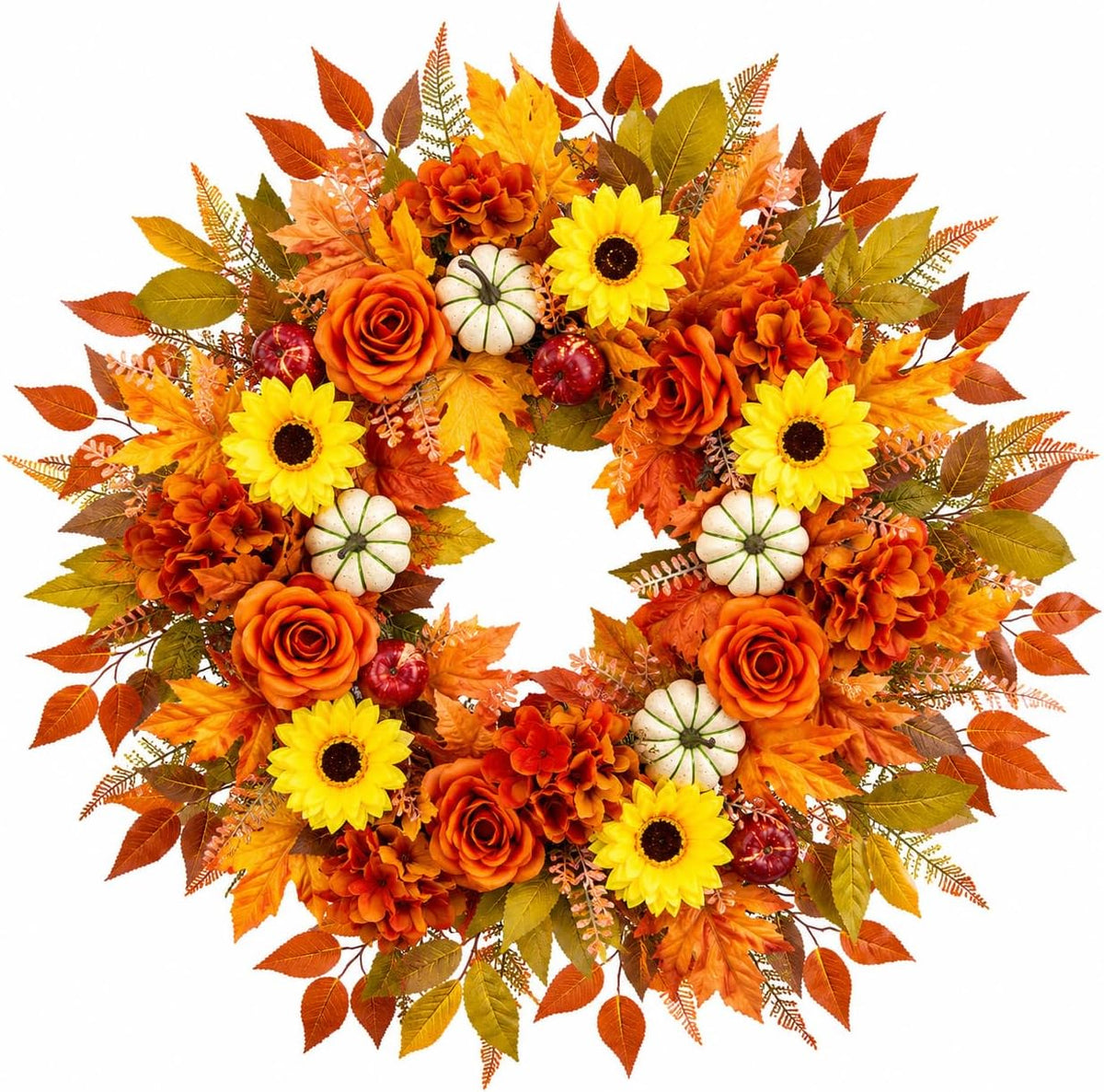 24" Fall Wreath for Front Door Harvest with Pumpkin Handmade Artificial