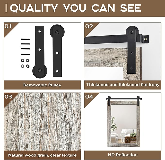 COGOOD Farmhouse Barn Door Mirror - 21 x 30 Rustic Wood Framed Wall Mirror for Bathroom, Living Room, Entryway Wall Decor (Yellow White)