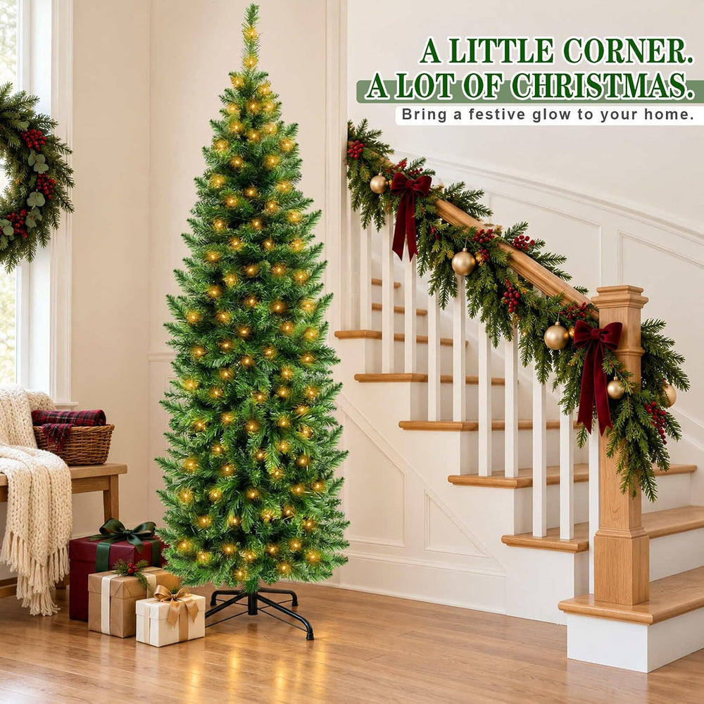 5 Ft Prelit Pencil Christmas Tree with 180 LED Dual Color Change Lights