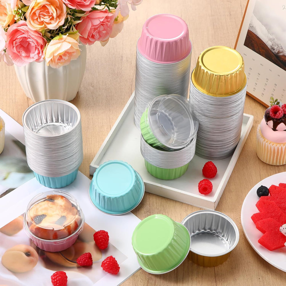 Gejoy 400 Pcs Aluminum Foil Baking Cups with Lids, Classic, Pastel Color
