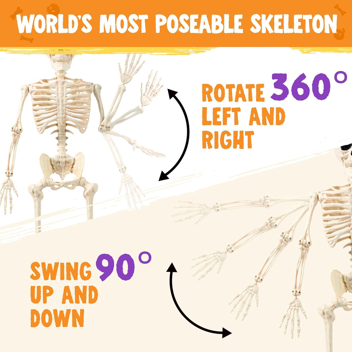 JOYIN 36" Halloween Skeleton Decor, 3FT Full Body Realistic Bones with Stayable Movable Joints, Posable Hanging Skeletons for Halloween Decoration, Yard, Graveyard, Haunted House, Spooky Scene Party