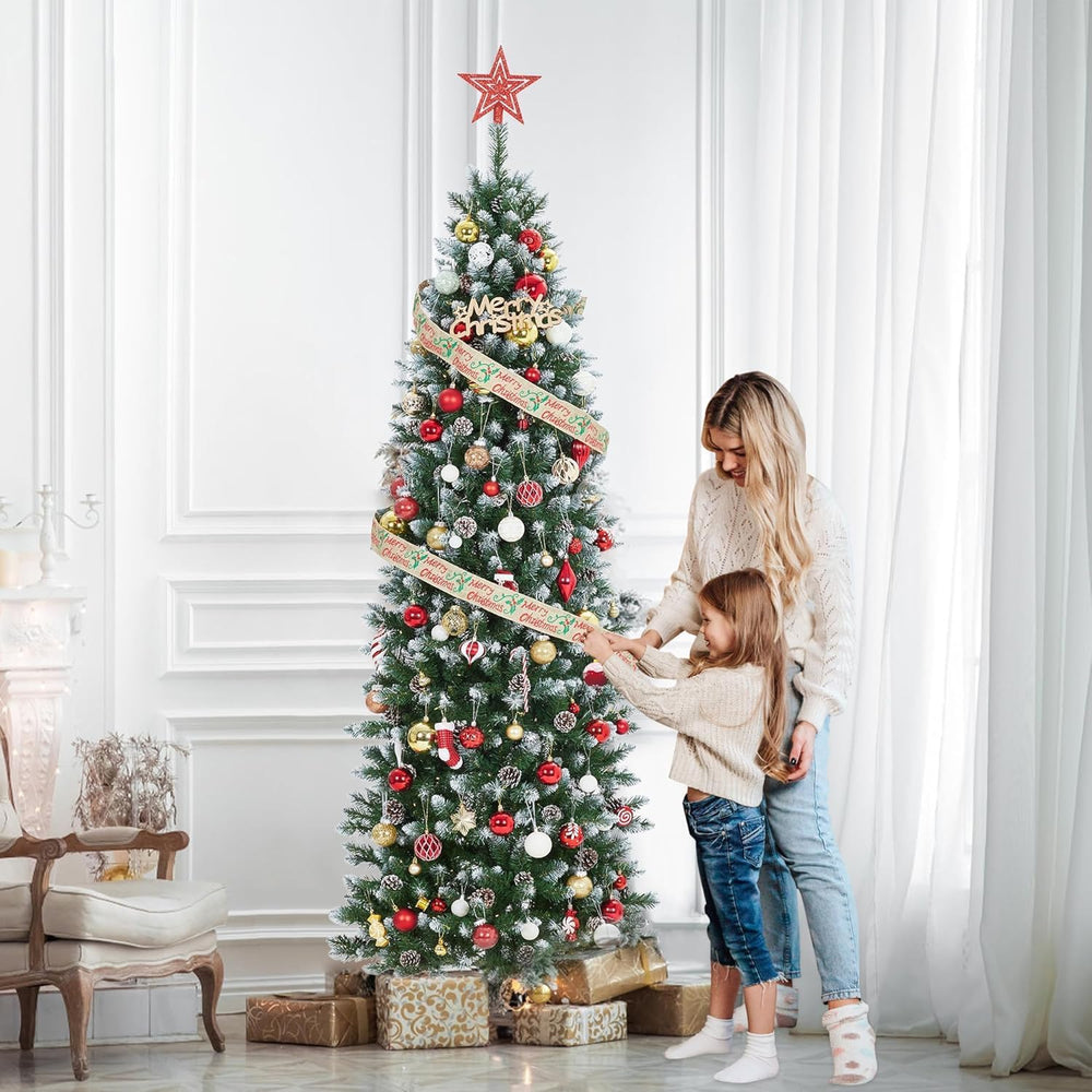 GarveeHome 12 ft Pencil Christmas Tree Pre-lit Slim Holiday Decoration, Skinn...