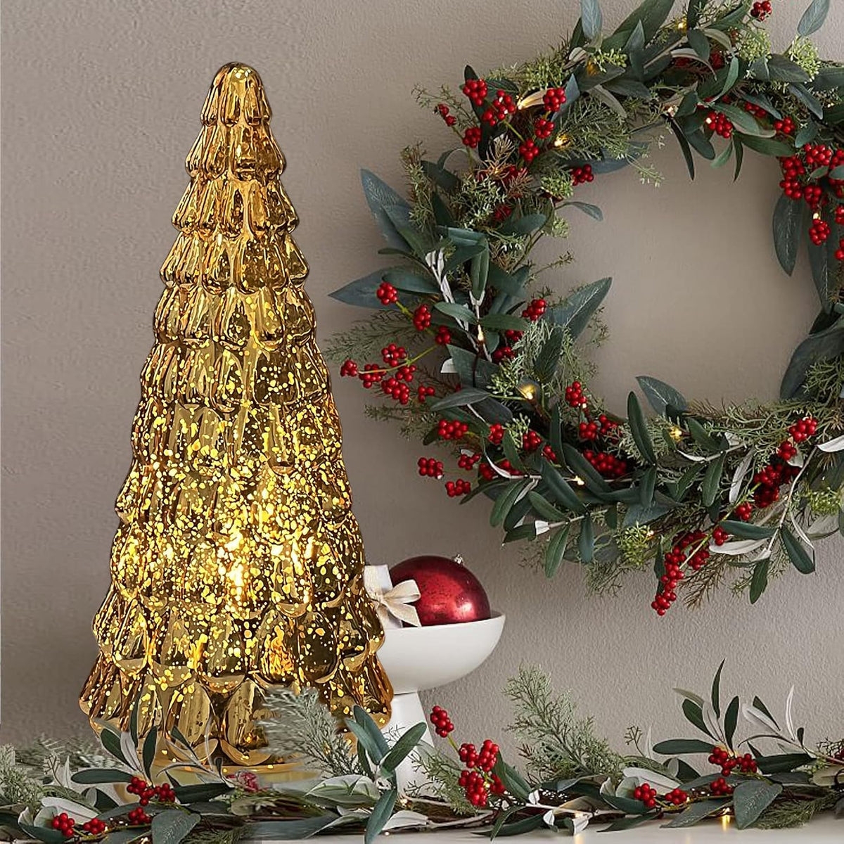 shmilmh gold mercury glass christmas tree set of shown in use