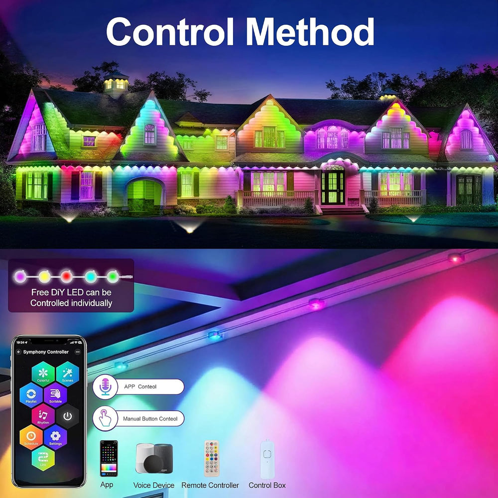 Permanent Outdoor Lights 200ft RGB+IC Outdoor String Lights App&Voice Con...