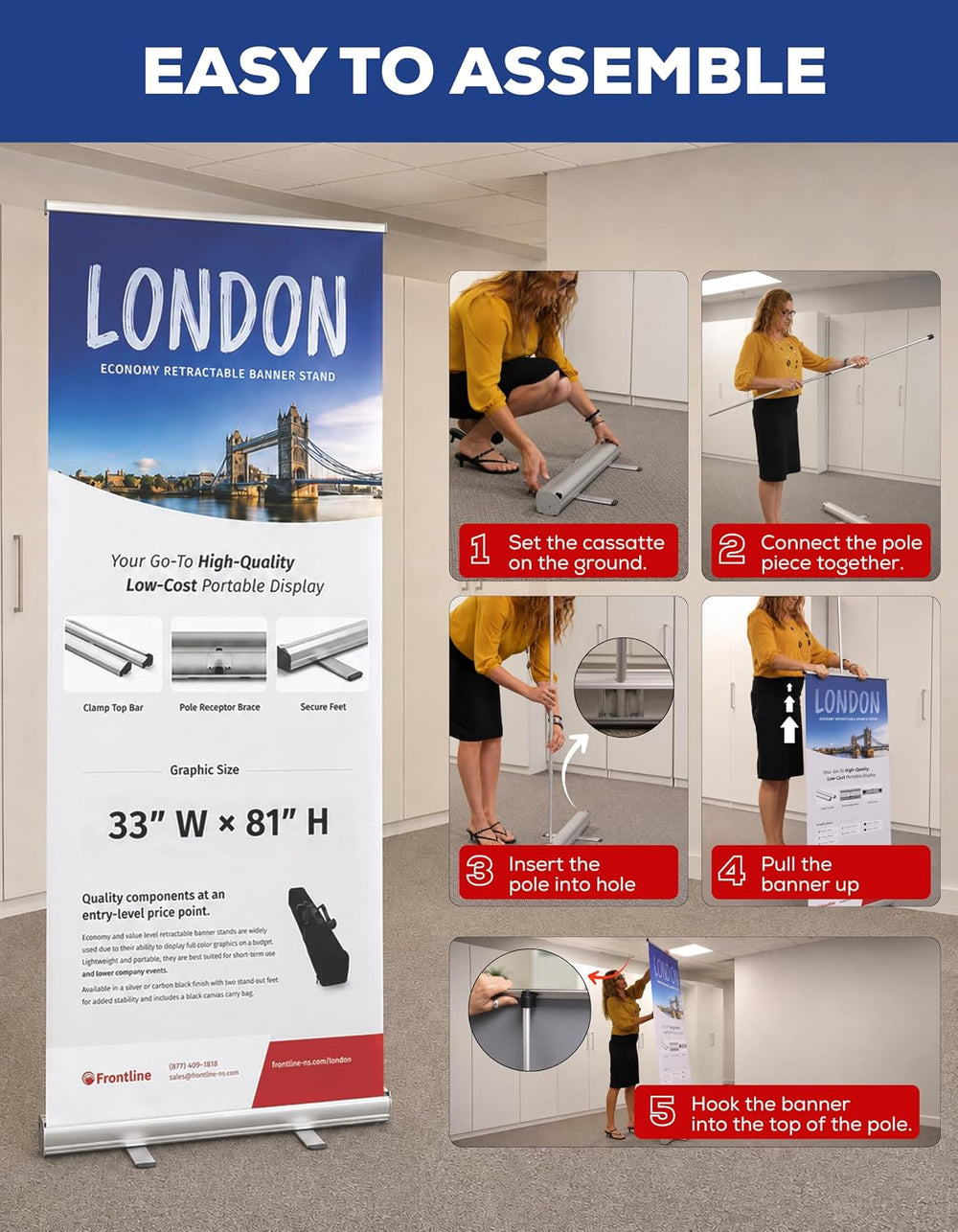 Custom Retractable Banner Stand - Ready in 1 Day - Personalized 33" x 81...
