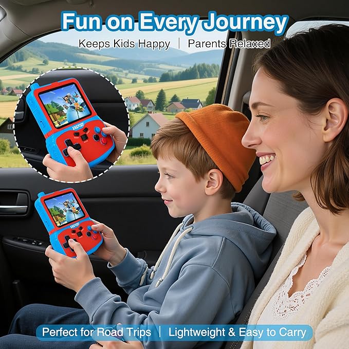 Portable Video Game Console for Kids, 220 Built-in Classic Retro Games, Handheld Plug & Play Player with 3.5'' IPS Screen, Rechargeable Travel Toy Birthday Gift for Boys & Girls- Blue