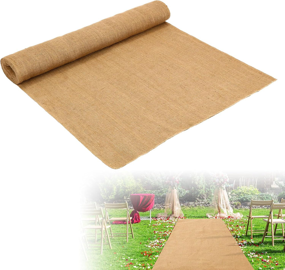 Tudomro 40 Inch x 30 Ft Extra Long Natural Burlap Wedding Aisle Runner Outdoo...