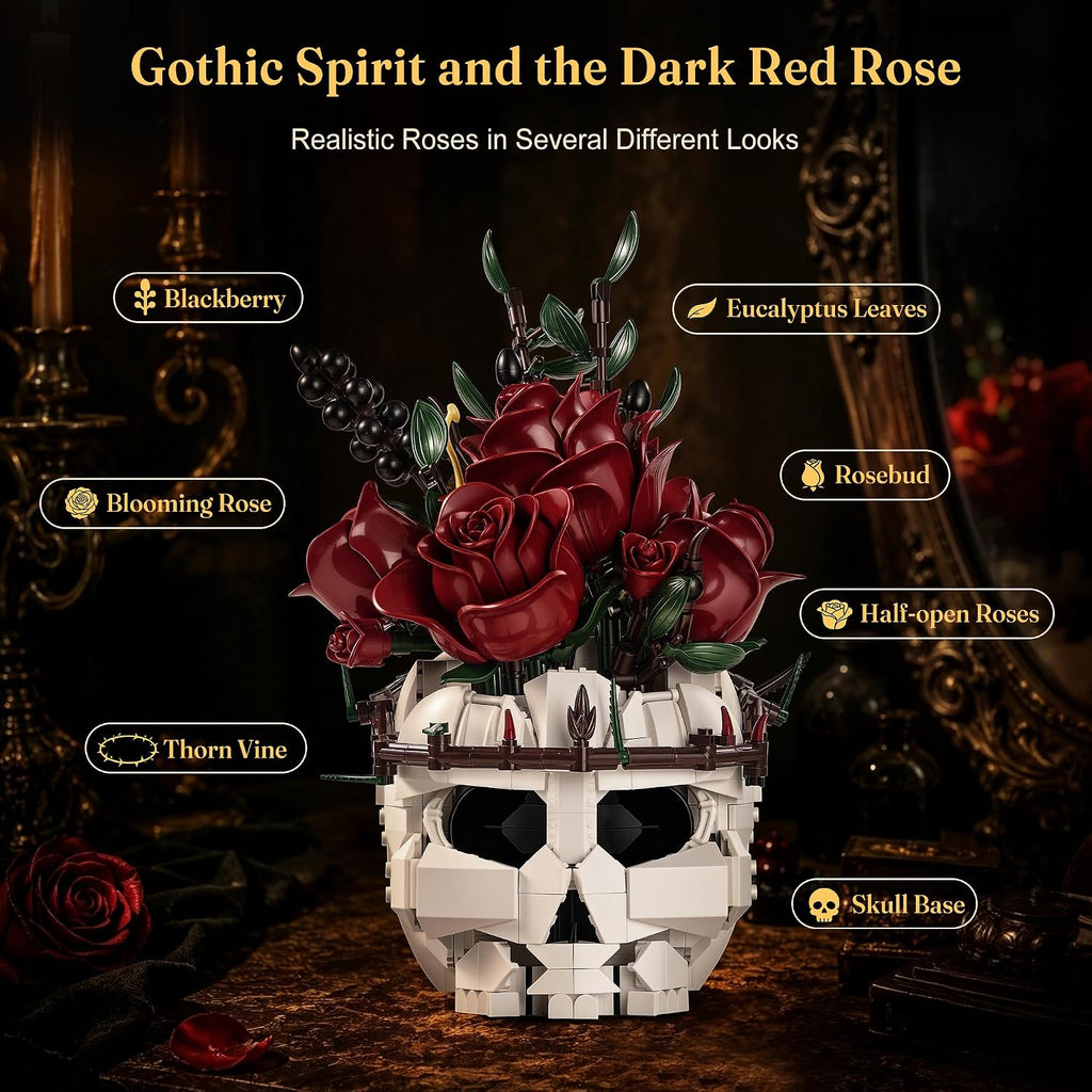 skull building set for adult gothic horror skeleton showing dimensions
