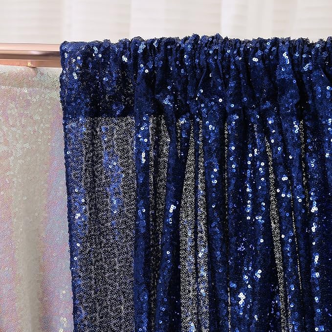 Poise3EHome 6FT x 8FT Navy Blue Sequin Photography Backdrop Curtain for Party Decoration, Navy Blue