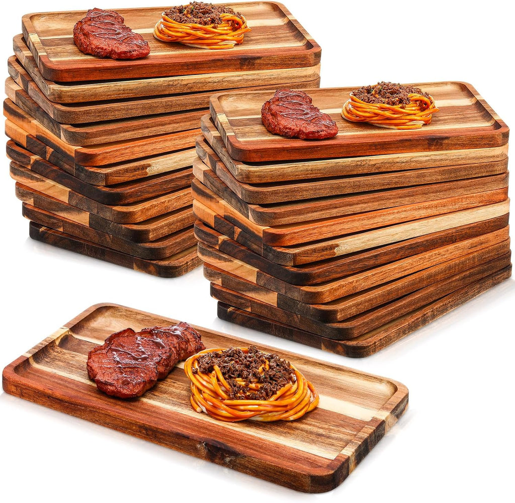 Roshtia 24 Pcs Acacia Wood Serving Tray Dinner Plates,8'' X 12'' X 0.6''