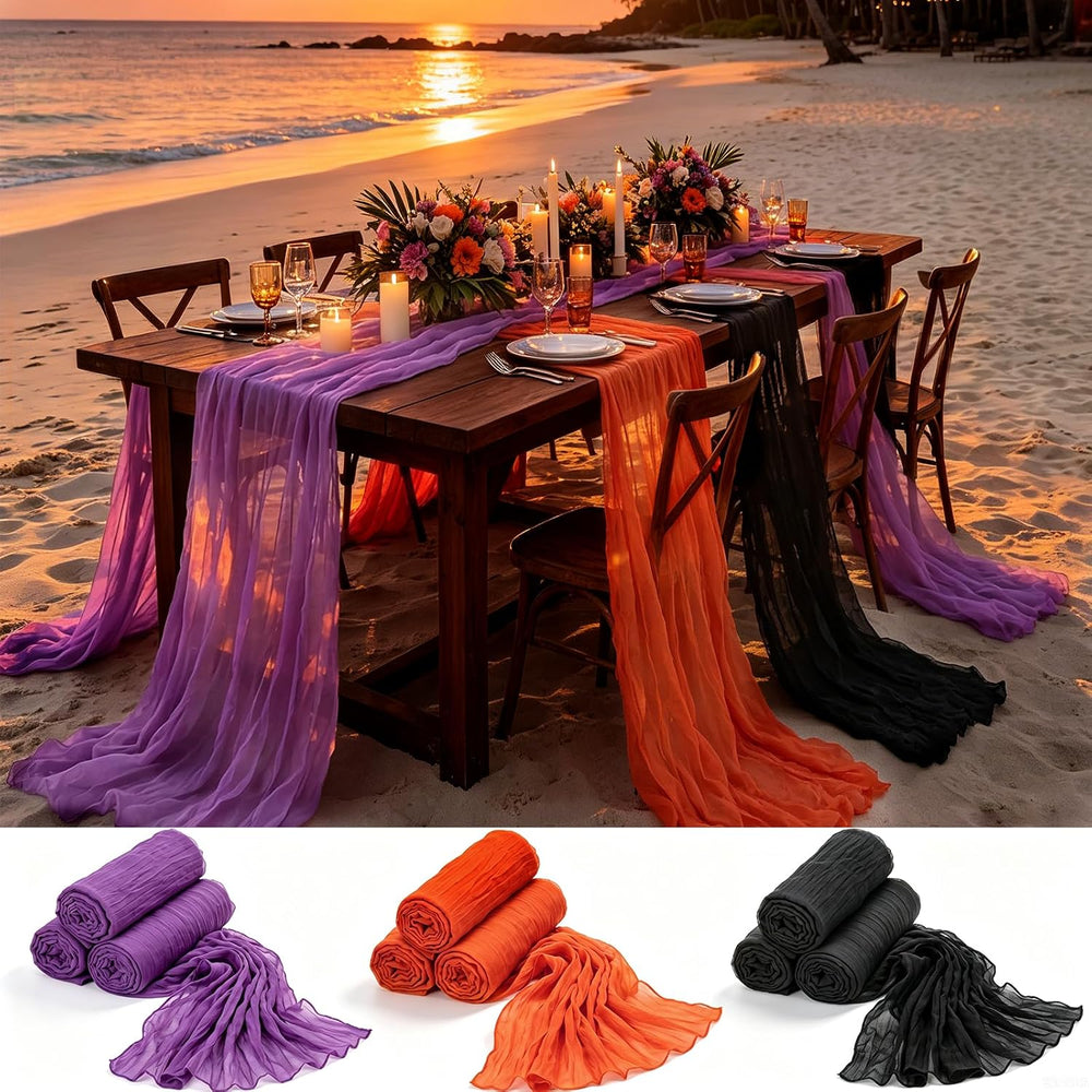 12 Pack Halloween Cheesecloth Gauze Table Runner Black & Orange Table Run...