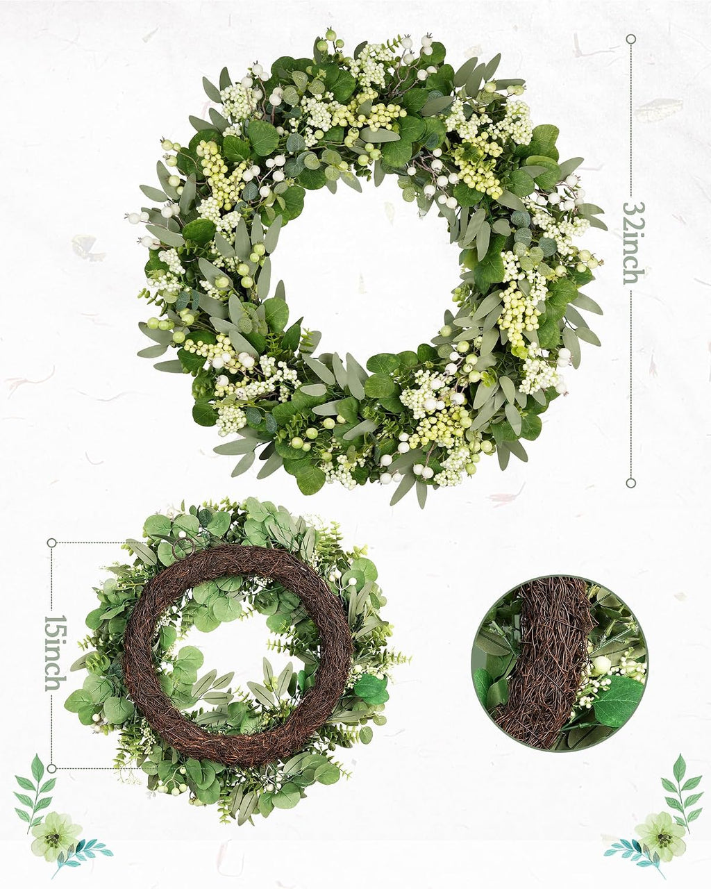 vlorart 32 inch artificial spring summer greenery christmas shown in use