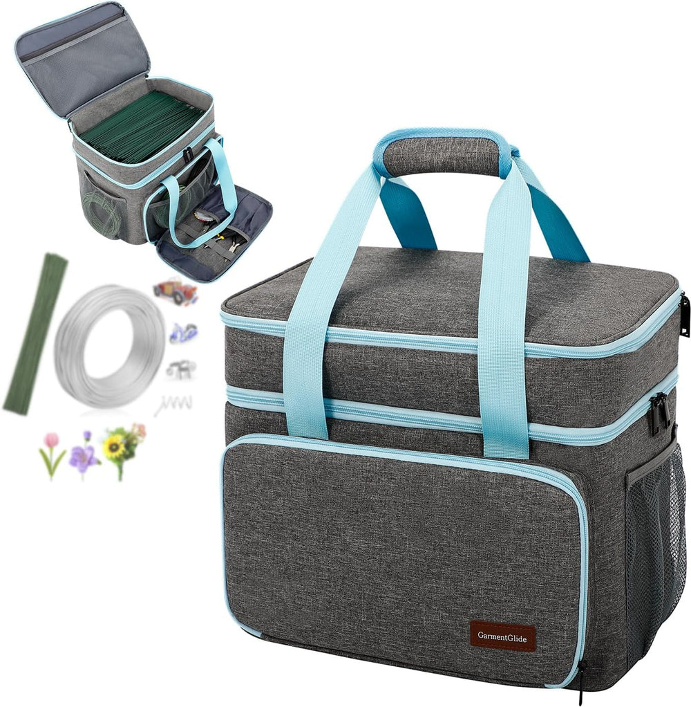 Crafts Storage Bag, Double-Layer Craft Organizer with Adjustable Dividers