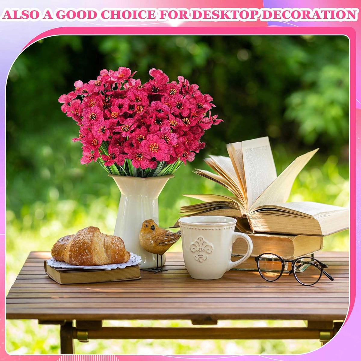Lyrow Violet Artificial Flowers, Cluster, Rosy