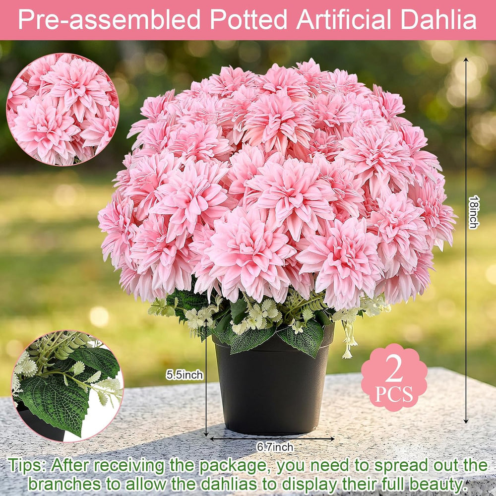 2 Pack 18'' Pink Dahlia Artificial Flowers Potted