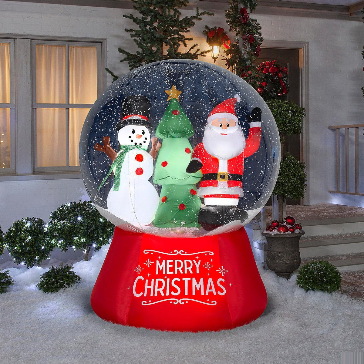6 ft. airblown® santa & snowman snow globe, side view