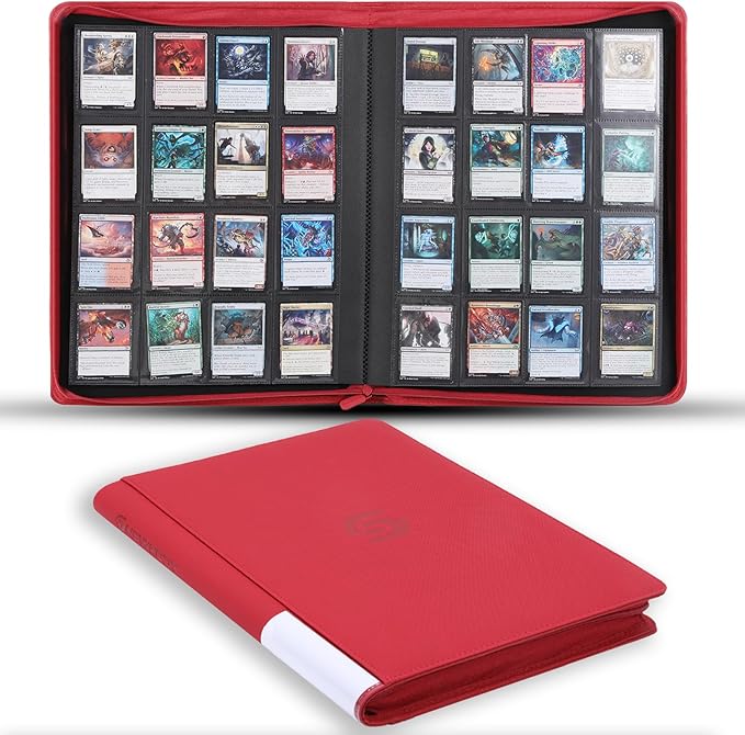 Snekdy premium 1024-pocket trading card binder, Card Albums 16 pockets, waterproof PU-leather Cover album with side loading, holds gaming, baseball (Red)