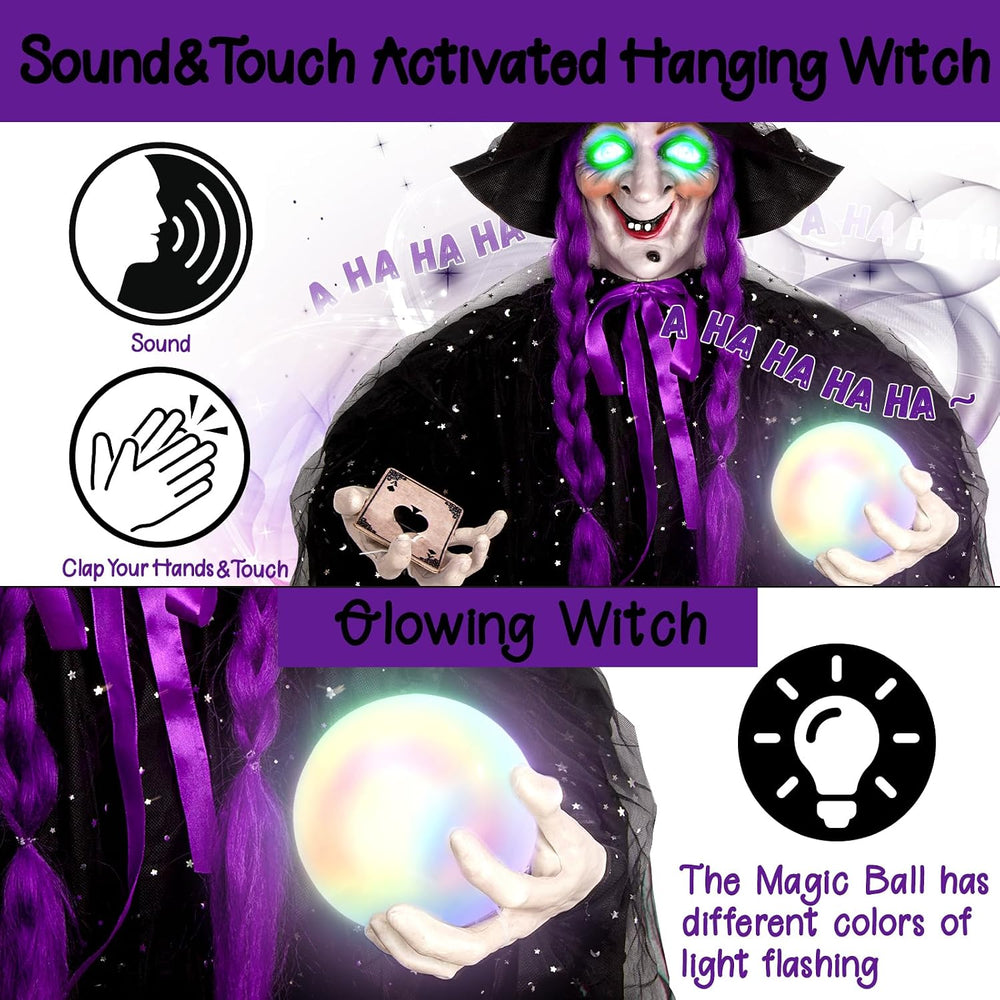 71” Halloween Hanging Talking Animatronics Witch with Sound Activated