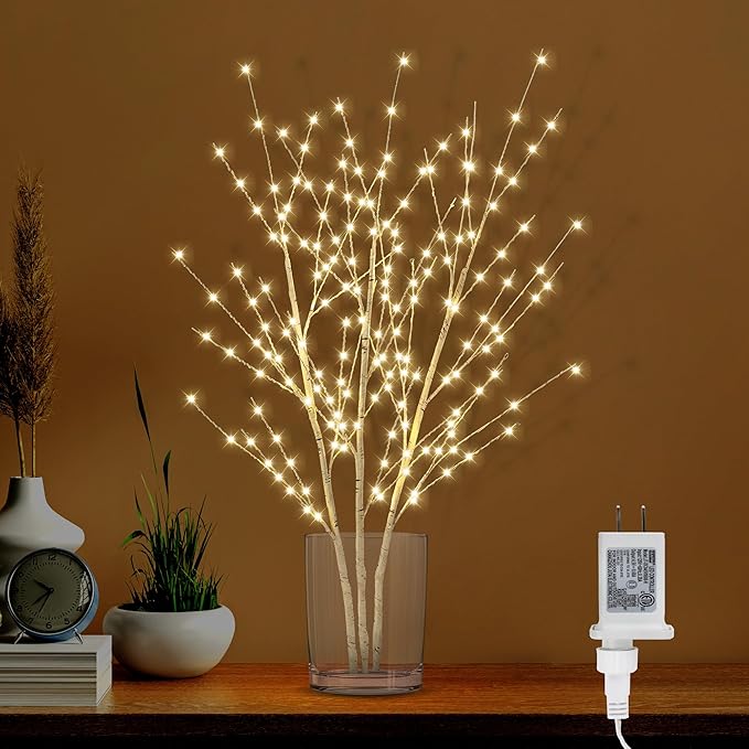 33in Birch Light Tree with 180 LED Lights, Twinkling Lighted Tree with Timer, Adjustable Branches Birch Branches for Indoor Decoration, Living Room, Table Décor