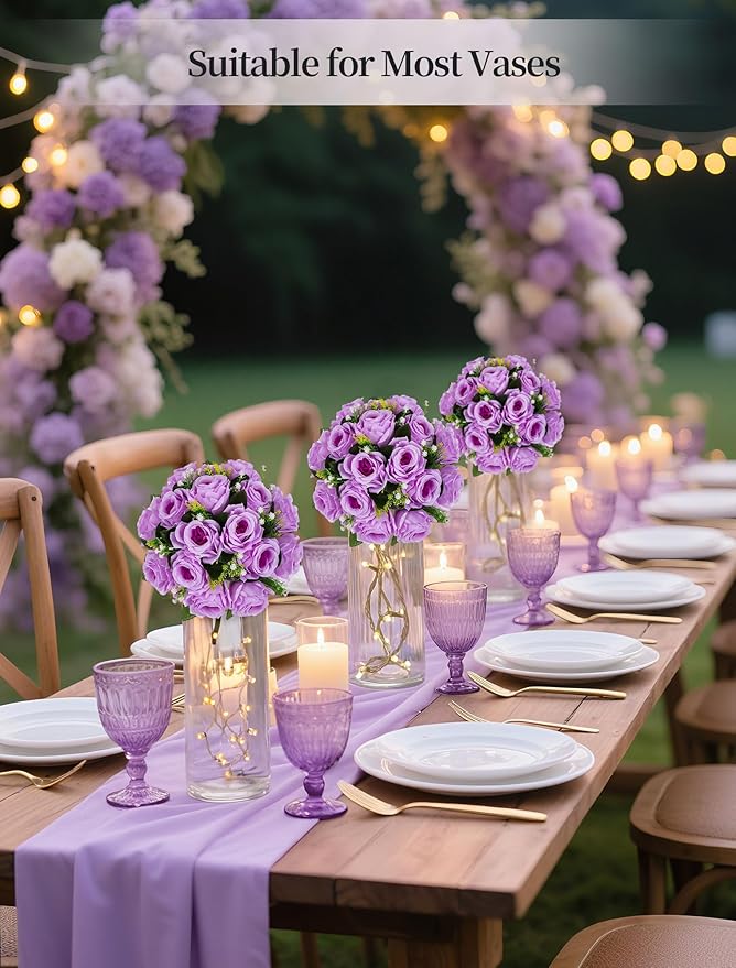 BLOSMON Flower Balls Wedding Rose Centerpieces 6 Pcs Lilac Fake Flowers Kissing Balls Decor Artificial Floral Arrangements Flower Bouquet of Roses Home Party Room Table DIY Decorations