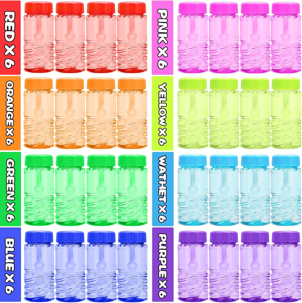 48 Pack Bubble Bottles Bulk, 8 Color, Wand Attached to Cap Party Favors Set