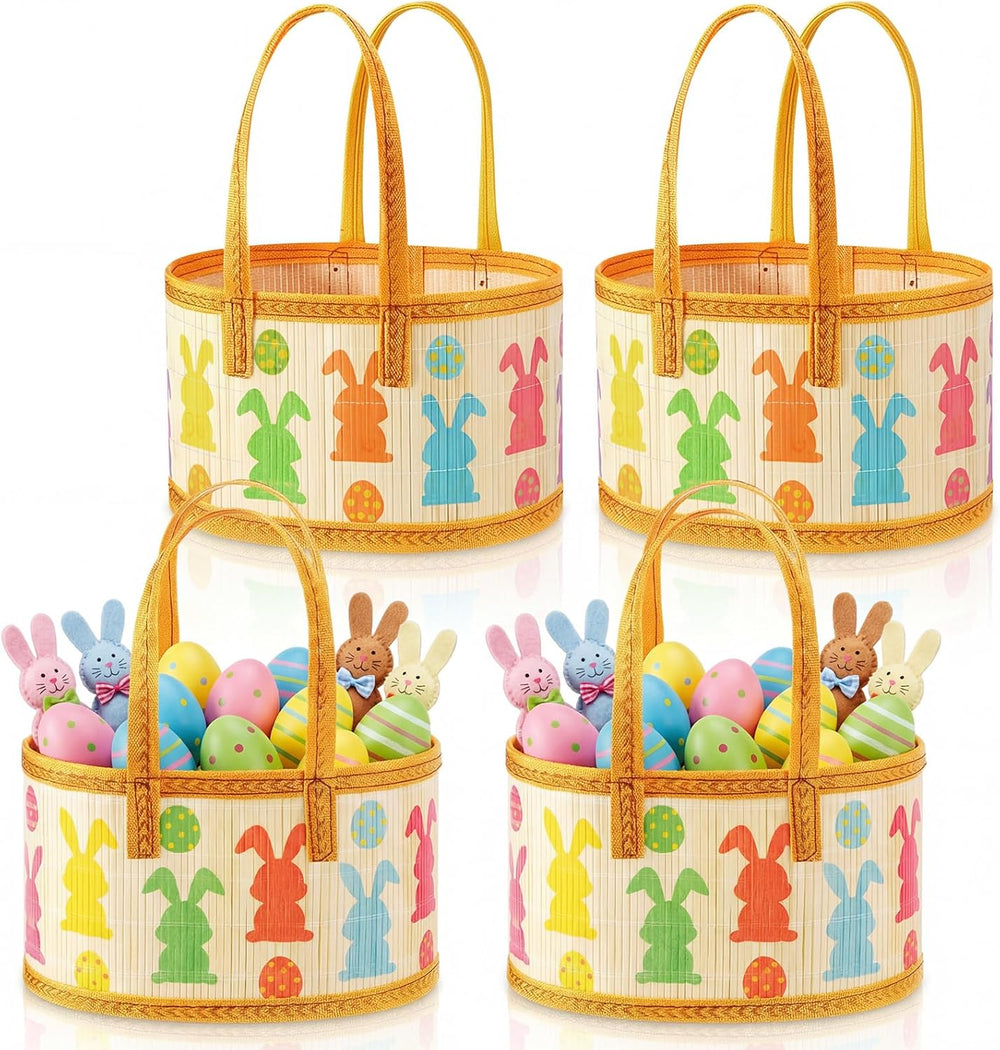 Reallnaive 4 Pcs Foldable Easter Baskets Large Bamboo Woven Gift Baskets