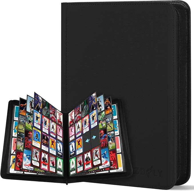 1000+ Pockets Trading Card Binder, 16 Pockets Zipper Binder Card Album, 32 Pack Double-sided Side Loading Non-Ring Card Binder, Card Holder Folders for MTG, TCG, Game Cards & Sports Cards, Black