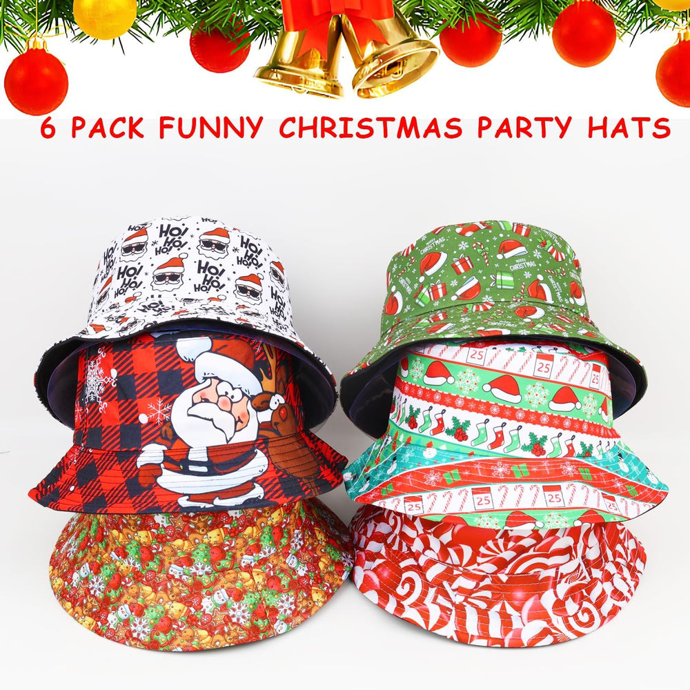 6 Pack Funny Christmas Hats, Novelty Christmas Party Bucket Hats, Santa Hats,...