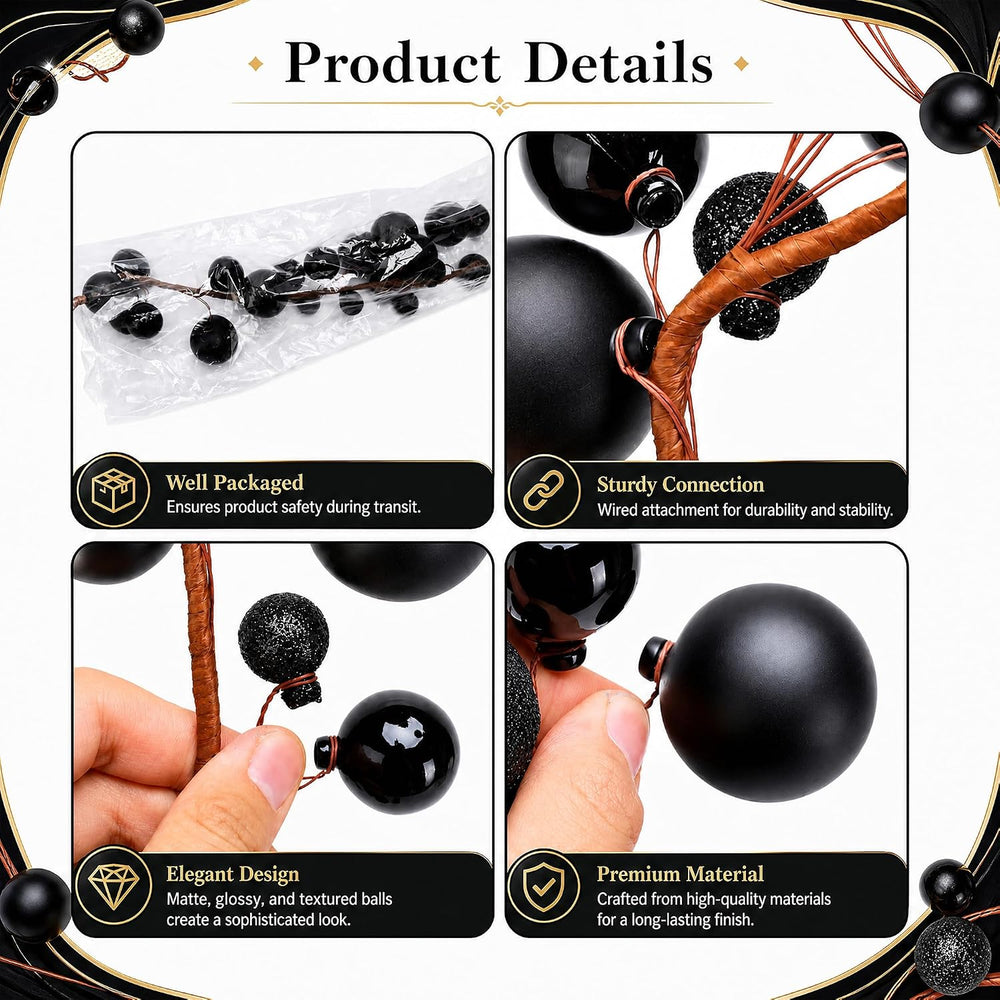 12ft Black Christmas Ball Garland Ornaments, Gothic Christmas Trees Garland