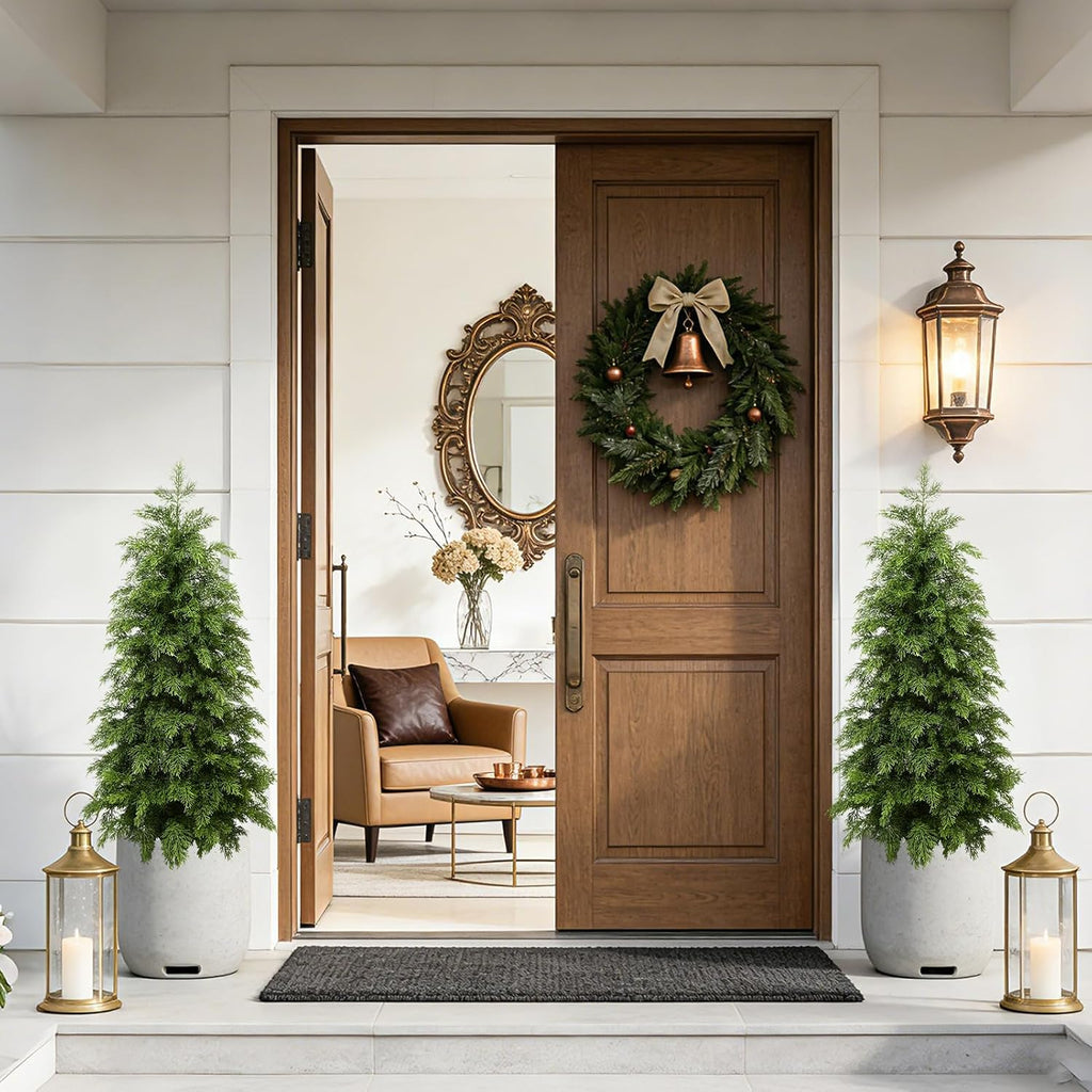 3ft artificial cedar topiary trees,2 pack uv resistant shown in use
