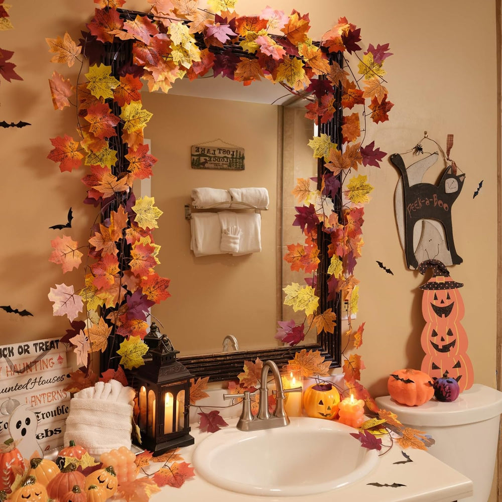 12 Pack Fall Garland, Total 95Ft Artificial Autumn Maple Leaves Garland Hangi...