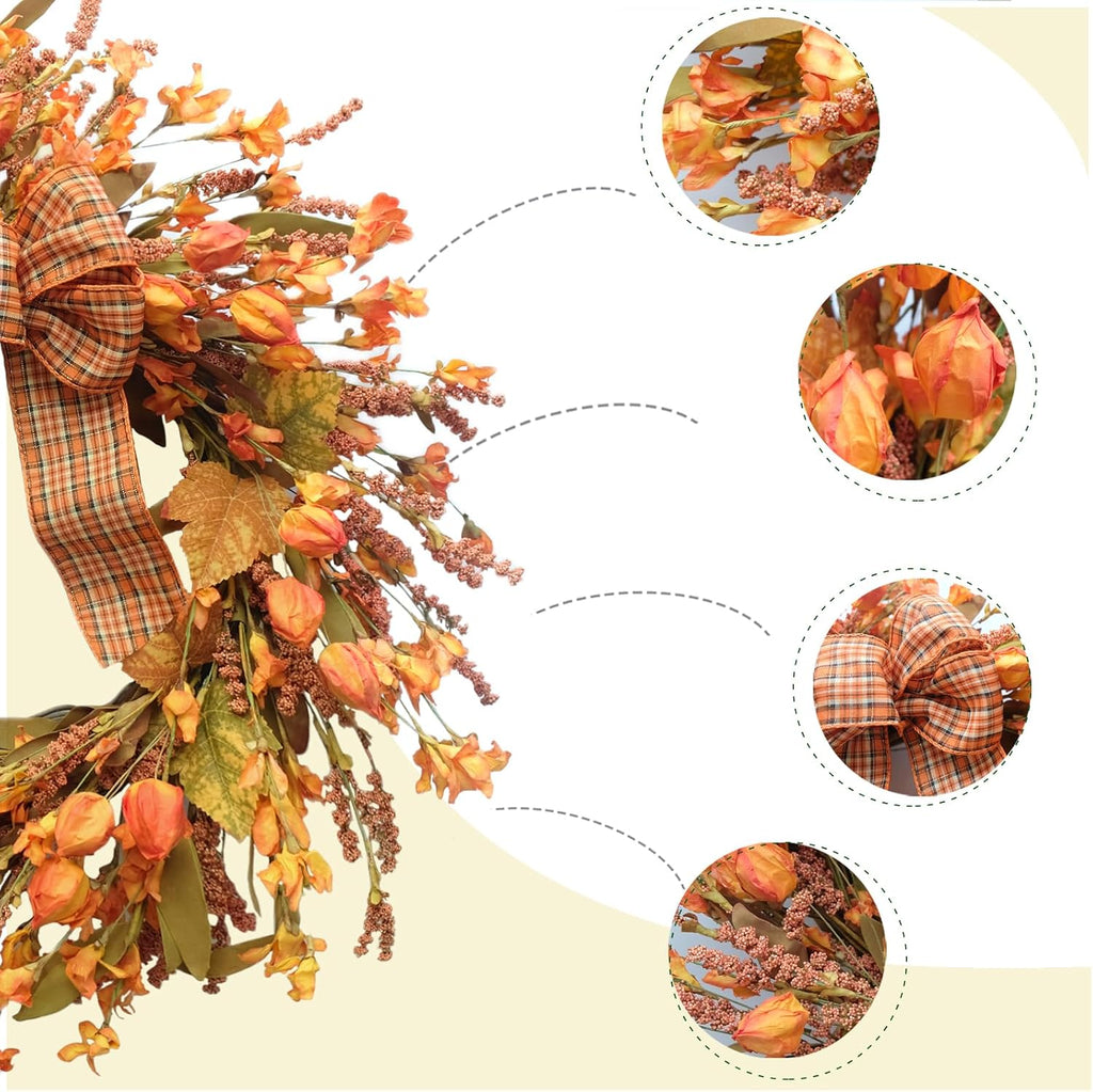 idyllic 18 inches artificial fall wreath, autumn decoration shown in use
