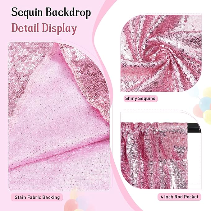 SquarePie Sequin Backdrop Curtain Not See Through Thick Glitter Background for Party 10FT x 10FT Fuchsia Pink