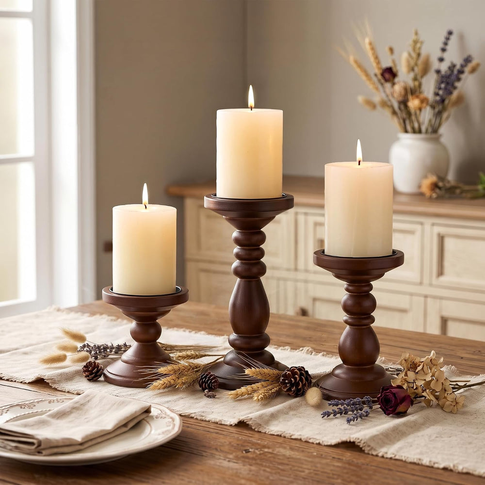 Wood Pillar Candle Holder: Mid Century Modern Brown Candle Stand