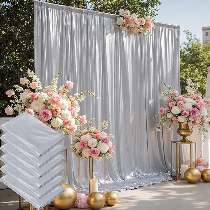 30ft x 10ft Silver Sequin Backdrop Curtain for Parties, Wrinkle Free Thick Glitter Photo Backdrop Drapes 6 Panels 5x10FT Back Drop Cloth Shimmer Fabric for Wedding Birthday Photography Background