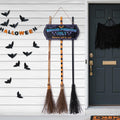 JOYIN Halloween Broom Parking Sign with 3pcs Wooden Witches Brooms, Halloween Decorations Outdoor, Wooden Warning Sign for Front Porch Wall Decor Home Office Indoor
