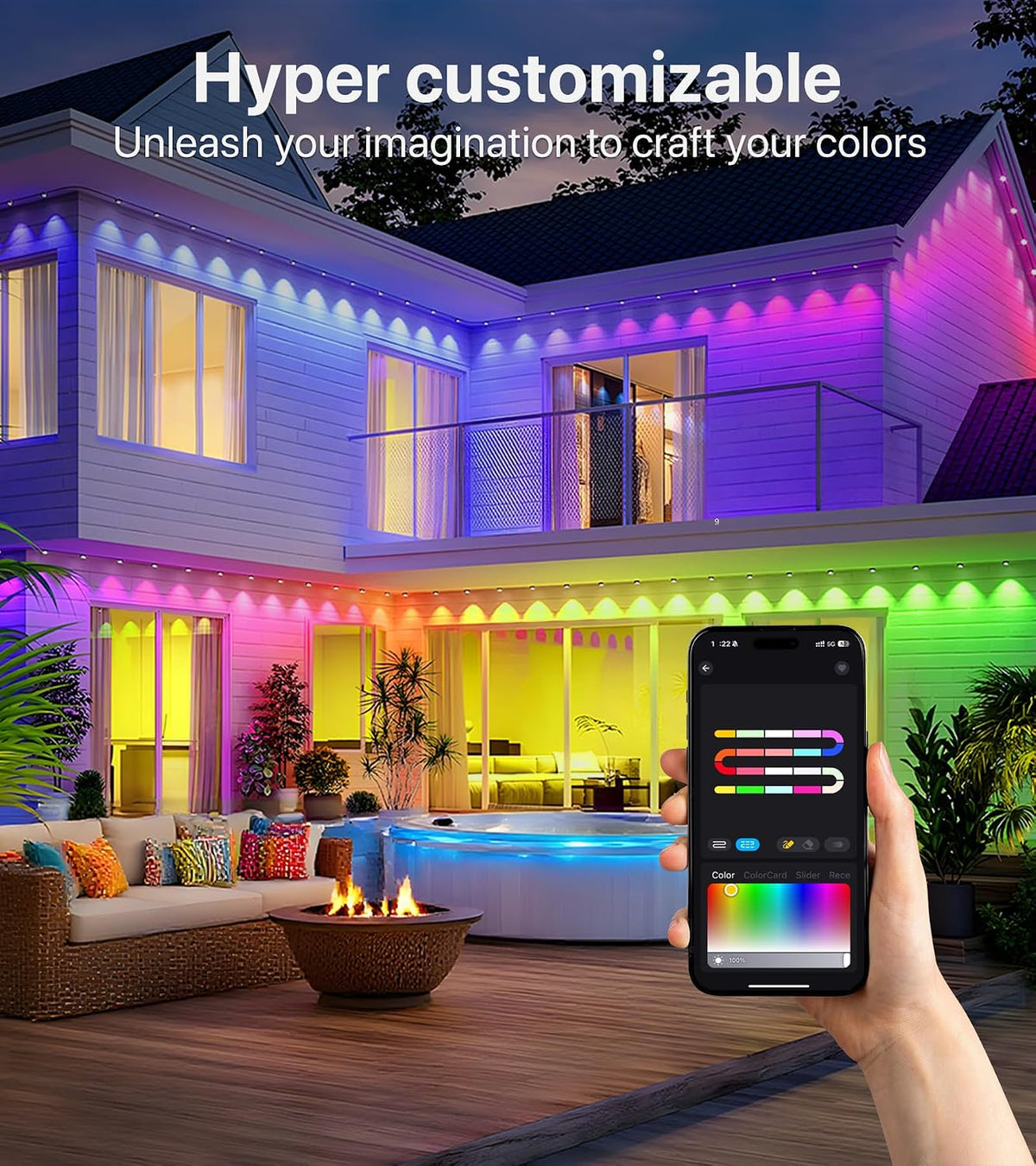 permanent outdoor lights 150ft rgb+ic eave lights with showing dimensions