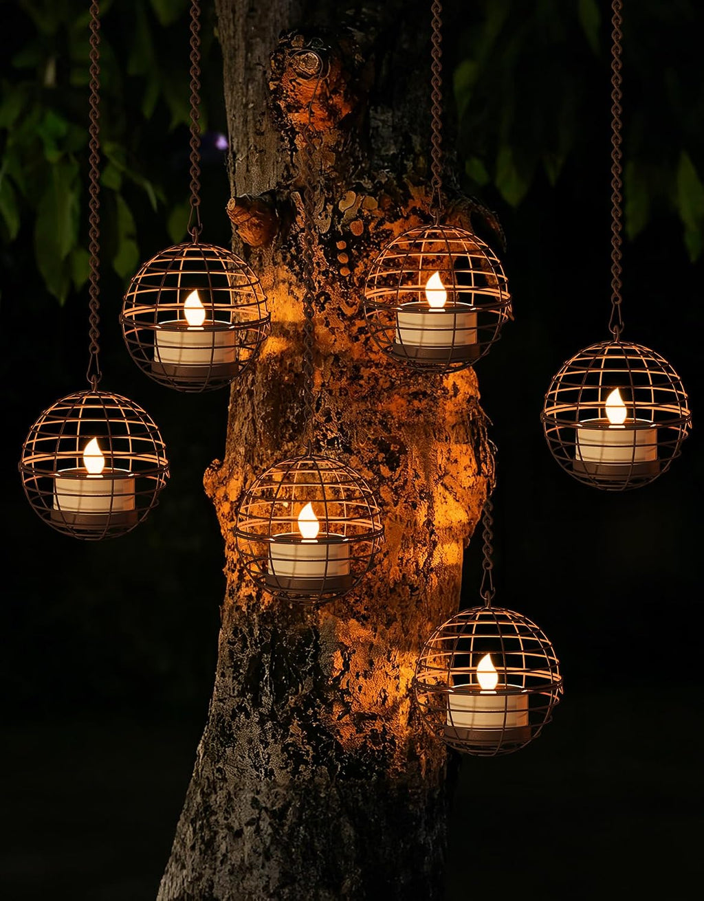 large solar lights outdoor hanging lanterns 12 pack, front angle view