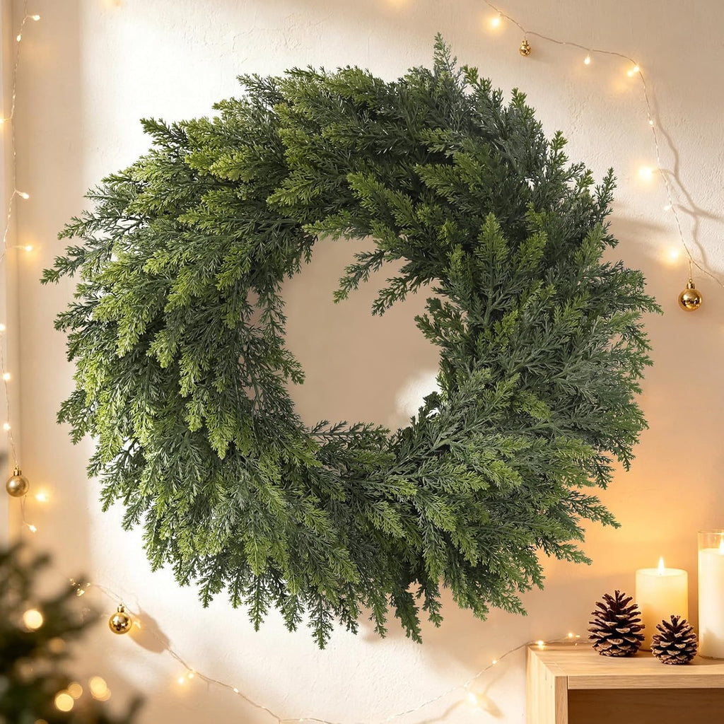 2Pcs 24" Christmas Cedar Wreaths for Front Door