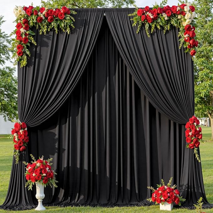 50ftx10ft Wrinkle Free Black Backdrop Curtain for Parties, 10 Panels 5x10ft Silky Photo Backdrop Drapes Back Drop Cloth for Wedding Birthday Photography Background Photoshoot Decor