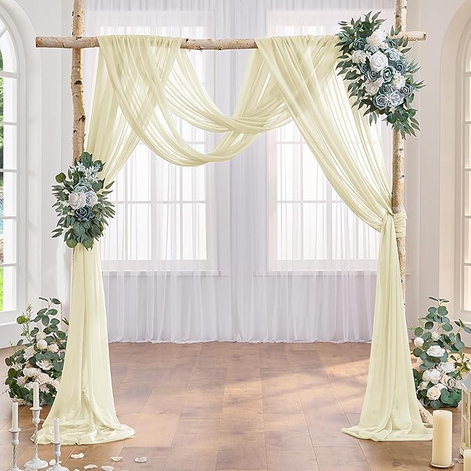 Wedding Arch Draping Fabric Beige Arch Drapes Sheer Backdrop Curtain for Ceremony Photo Wedding Decor 19Ft Length x 28" Width 4 Panel