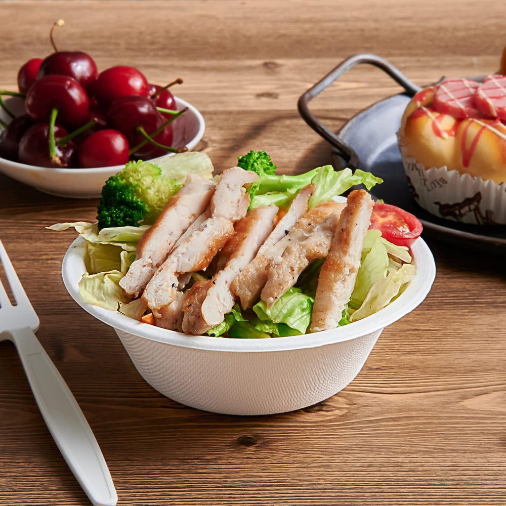 Vplus 500 Pack 12 OZ Compostable Paper Bowls, Bagasse Bowls Bulk，White