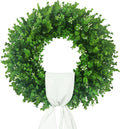 20'' Boxwood Wreaths for Front Door, Green Wreath with a Sash