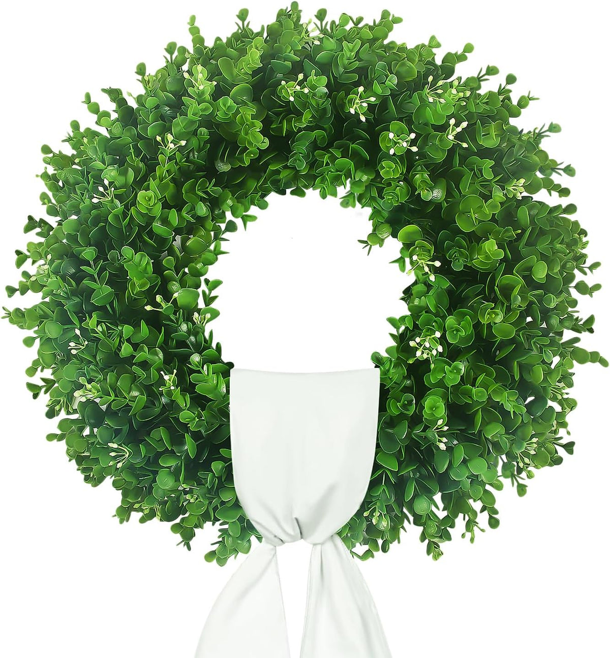 20'' Boxwood Wreaths for Front Door, Green Wreath with a Sash