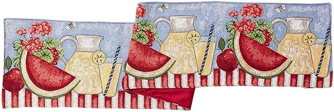 Tache Blue Summer Table Runner 90 Inches Long Fruity Drinks Colorful Watermelon Lemonade Decorative Spring Summer Blue Red Woven Tapestry Long Kitchen Coffee Dining Table Runners