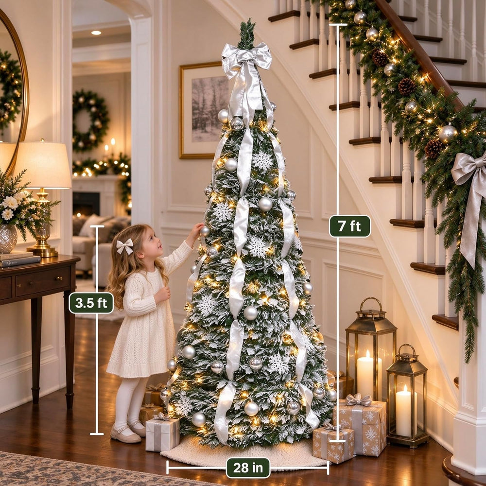 7ft Pop Up Artificial Christmas Tree with Lights, Decorated Prelit Collapsibl...