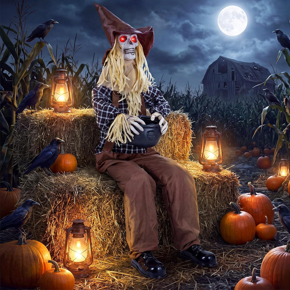 Tangkula 4.4 FT Animated Halloween Sitting Scary Scarecrow Decoration