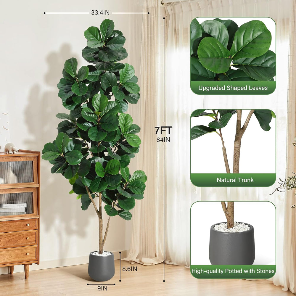 7 ft Fiddle Leaf Fig Tree Artificial with 141 Leaves - Realistic Faux Ficus L...