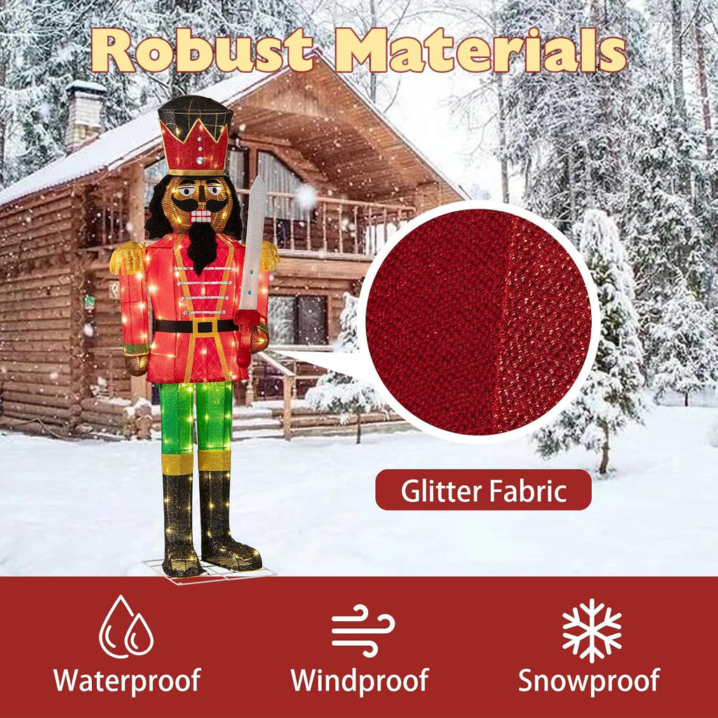 Tangkula 5 FT Lighted Christmas Nutcracker with Glitter Sword, 3D Soldier