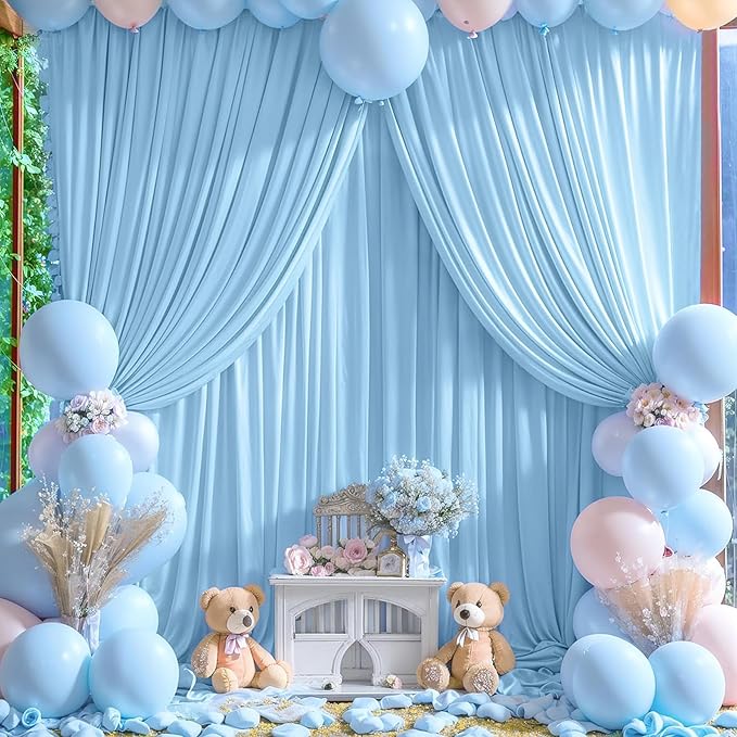20 x 10ft Wrinkle Free Dusty Blue Backdrop Curtains for Parties Weddings, Thick Silky Polyester Fabric Backdrop Drapes, 4 Panels 5X 10 ft Photo Background Cloth for Birthday Gender Reveal Photography